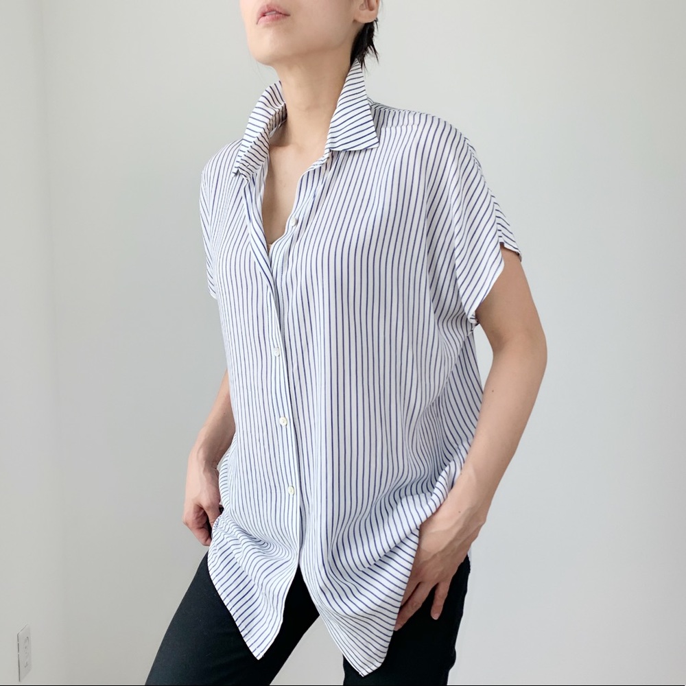 Ultra soft  stripes blouse top with collar - Picture 3 of 8